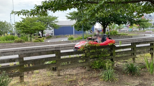 岩ヶ池公園（刈谷ハイウェイオアシス）のゴーカートに乗ってはしゃぐ娘の写真