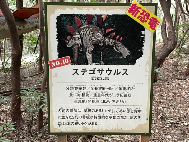 ディノアドベンチャー名古屋内のステゴサウルスの案内板の写真