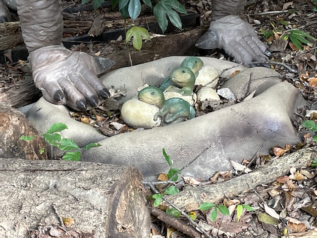 マイアサウラの巣の中の赤ちゃんの様子の写真